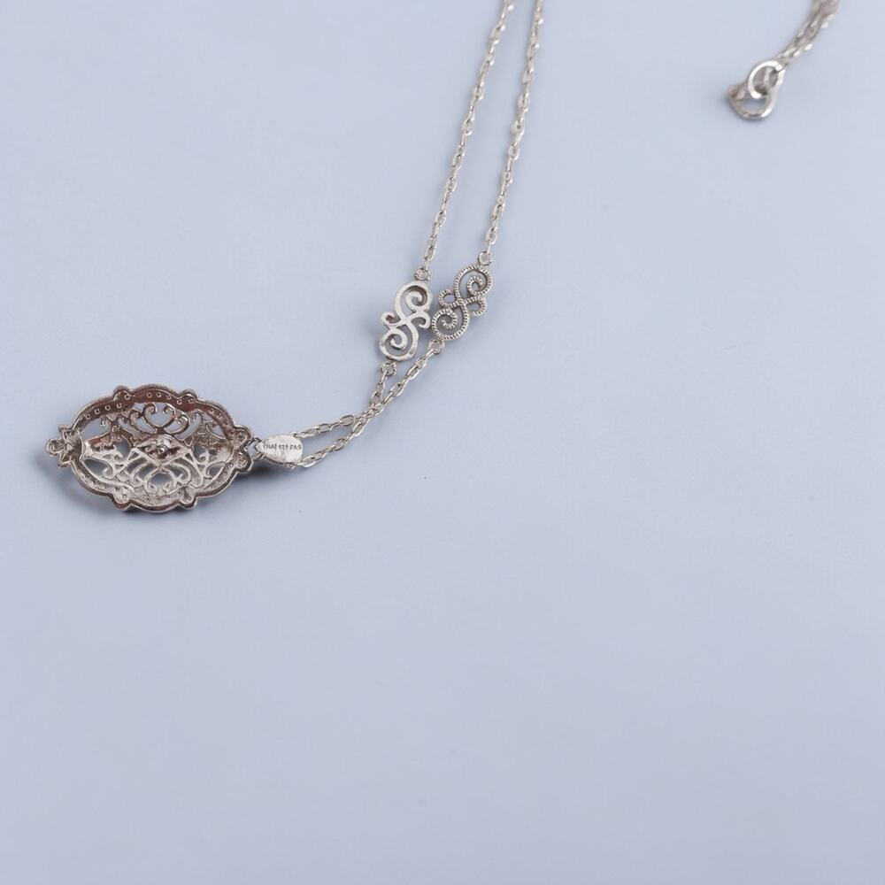 Vintage Sterling Silver Thai Filigree Pendant Necklace SAS Signed 18 Inch 6.8g - Picture 7 of 12